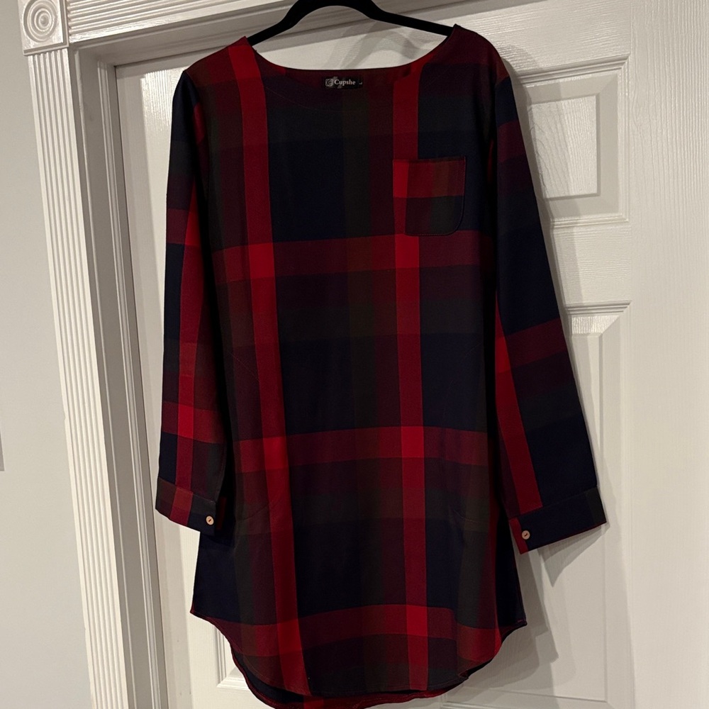 Red and Black Plaid Tunic Dress